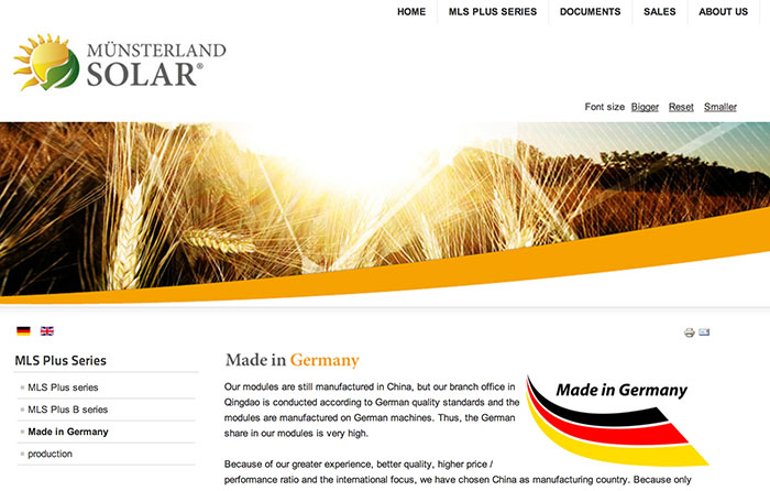 Muensterland Solar的网页